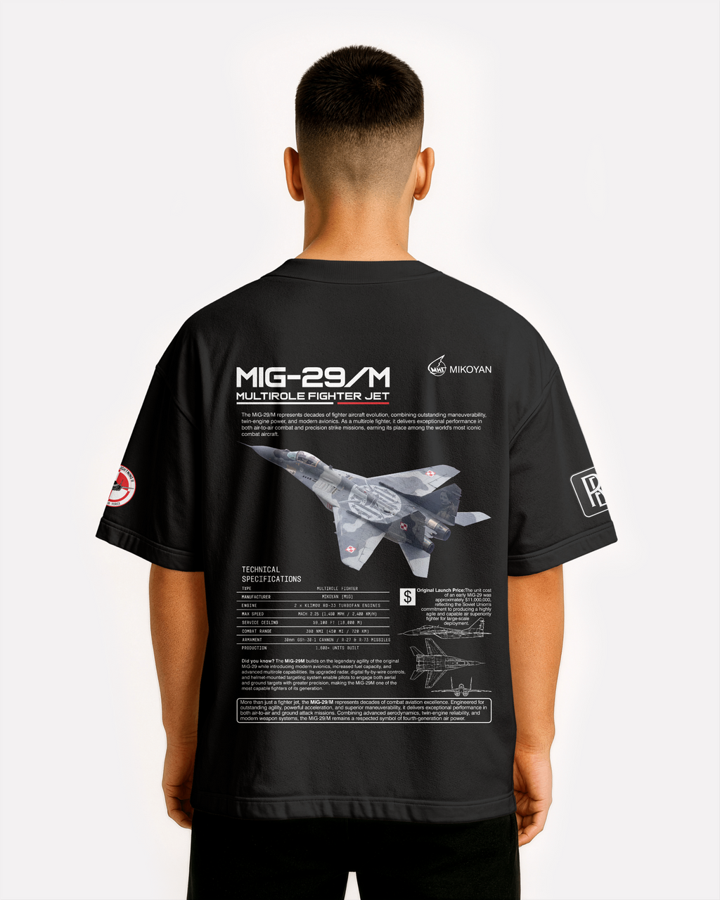 MIG-29 Oversize T-shirt Unisex biała/czarna - seria 2