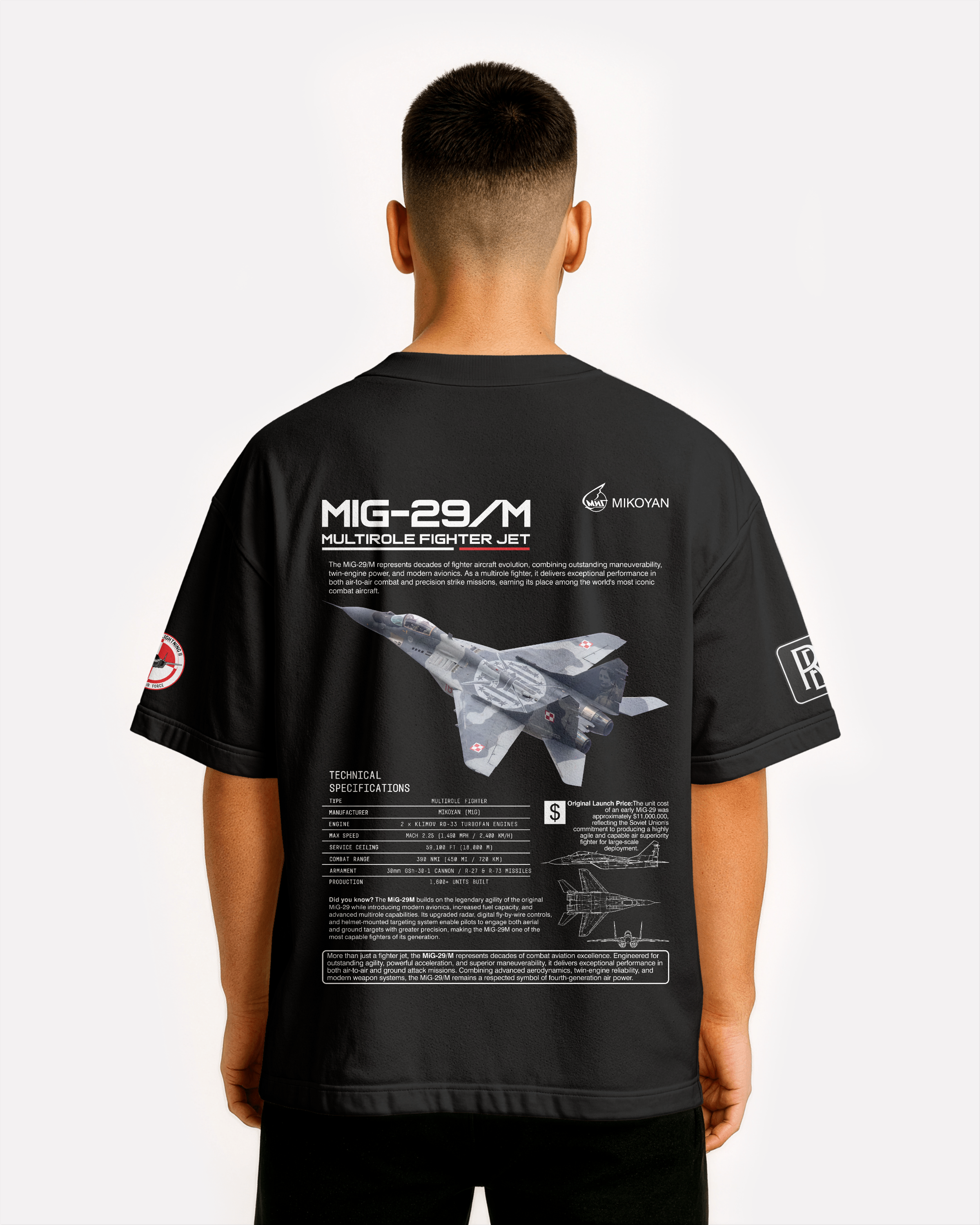 MIG-29 Oversize T-shirt Unisex biała/czarna - seria 2
