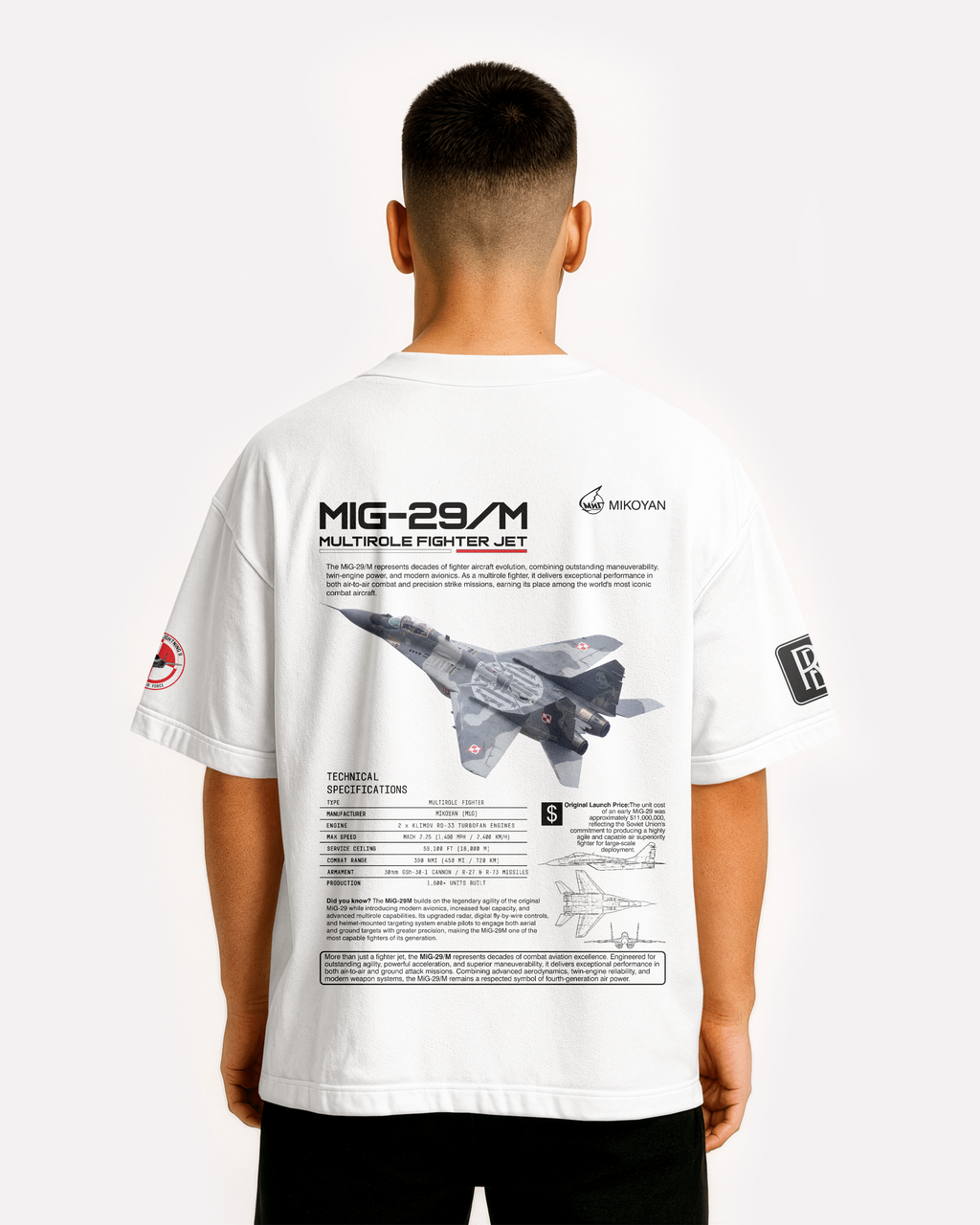 MIG-29 Oversize T-shirt Unisex biała/czarna - seria 2