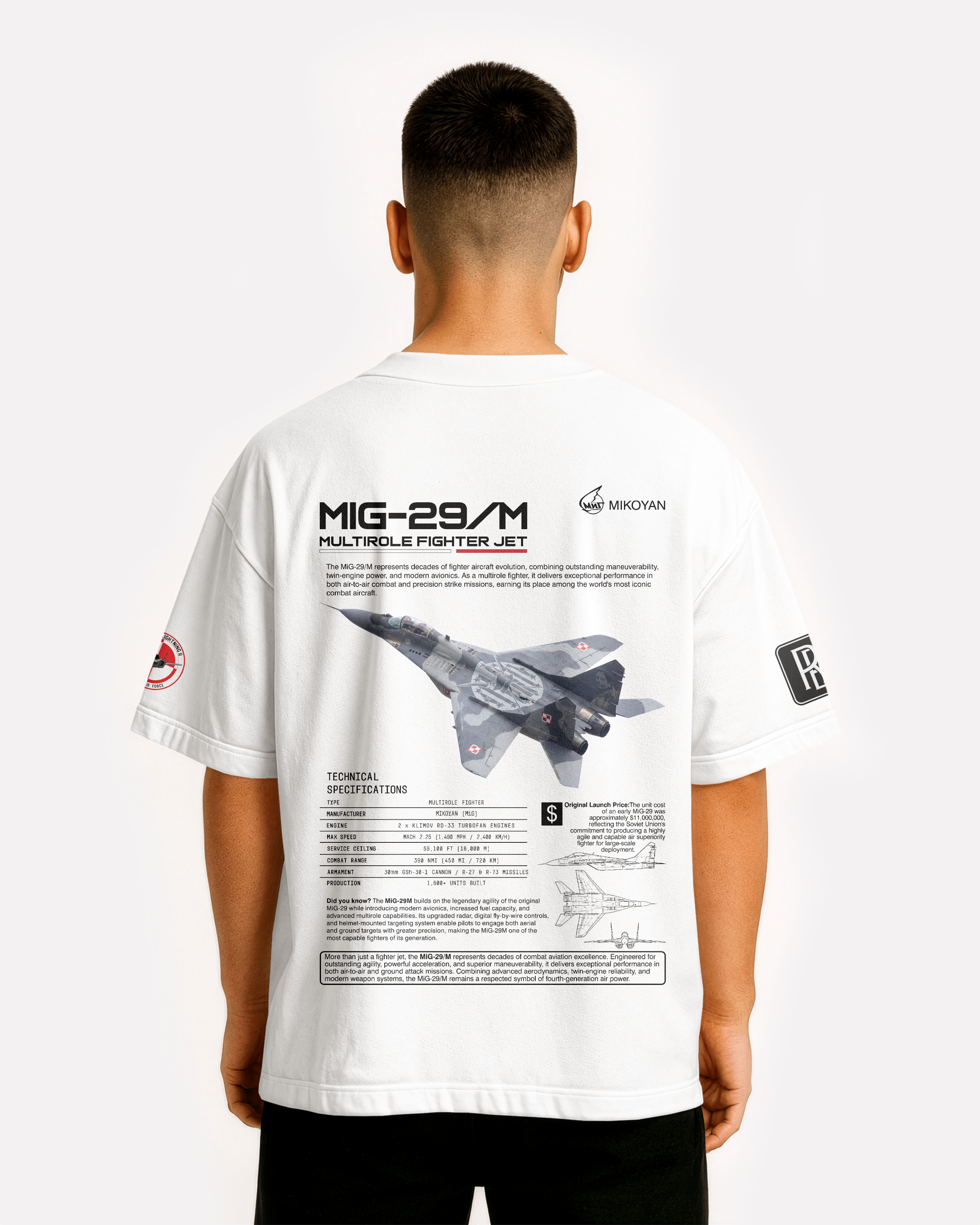 MIG-29 Oversize T-shirt Unisex biała/czarna - seria 2