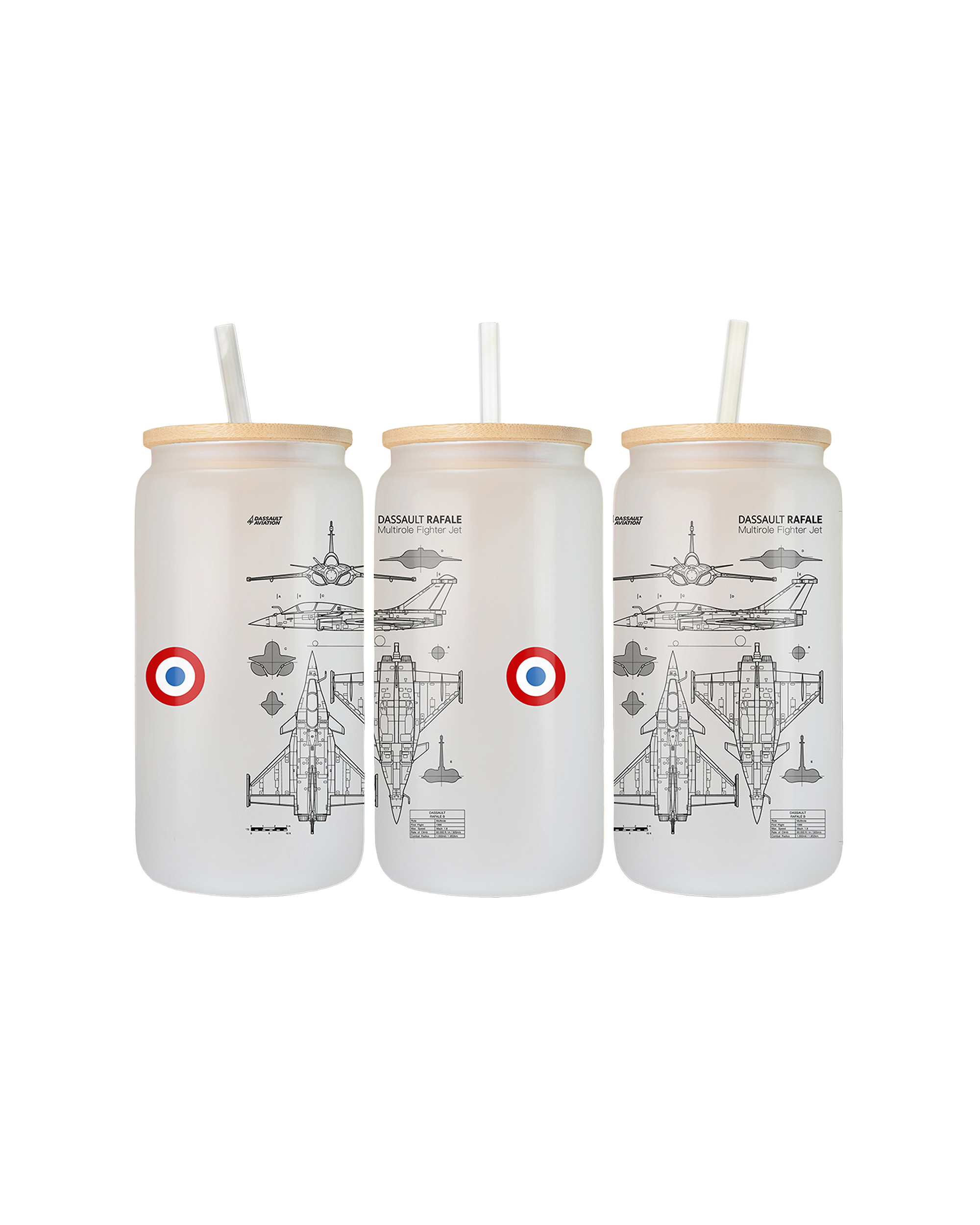 Dassault Rafale Glass with Lid and Straw 500 ml