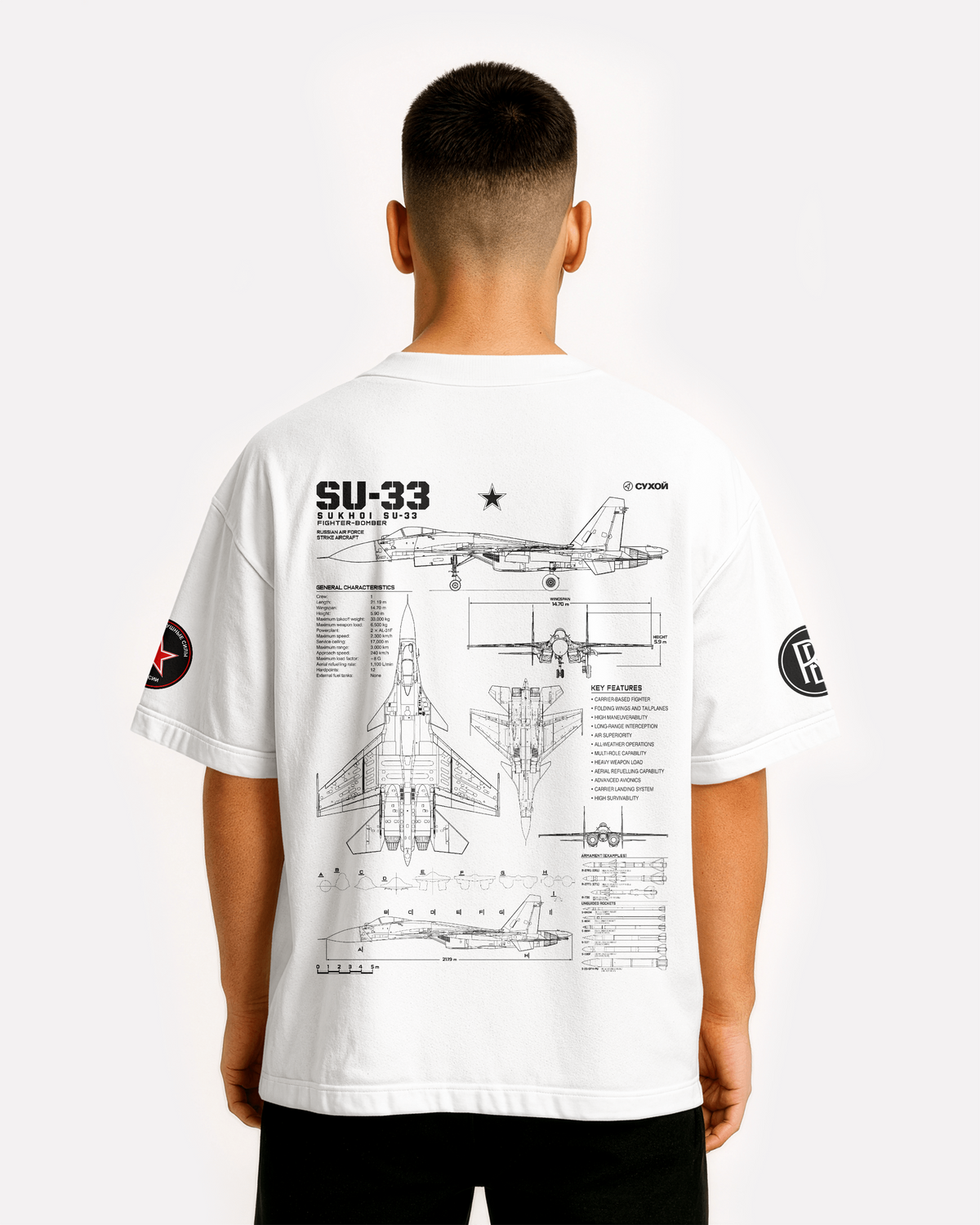 SU-33 Oversize T-shirt Unisex biała/czarna (Kopia)