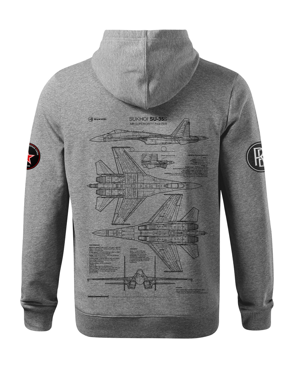 SU-35 Bluza z kapturem 320g czarna/szara
