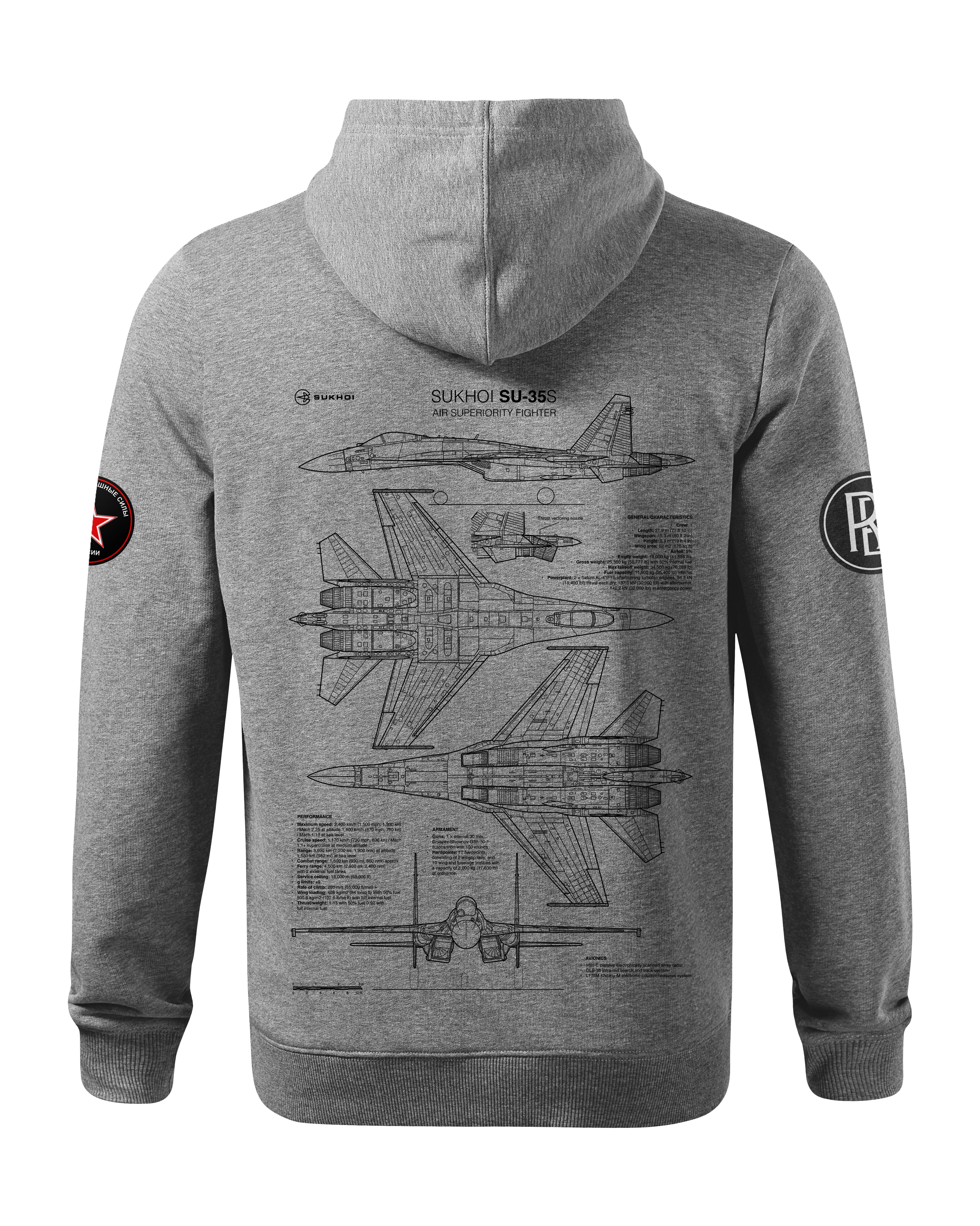 SU-35 Bluza z kapturem 320g czarna/szara