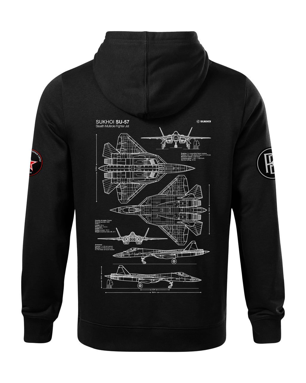 SU-57 Bluza z kapturem 320g czarna/szara