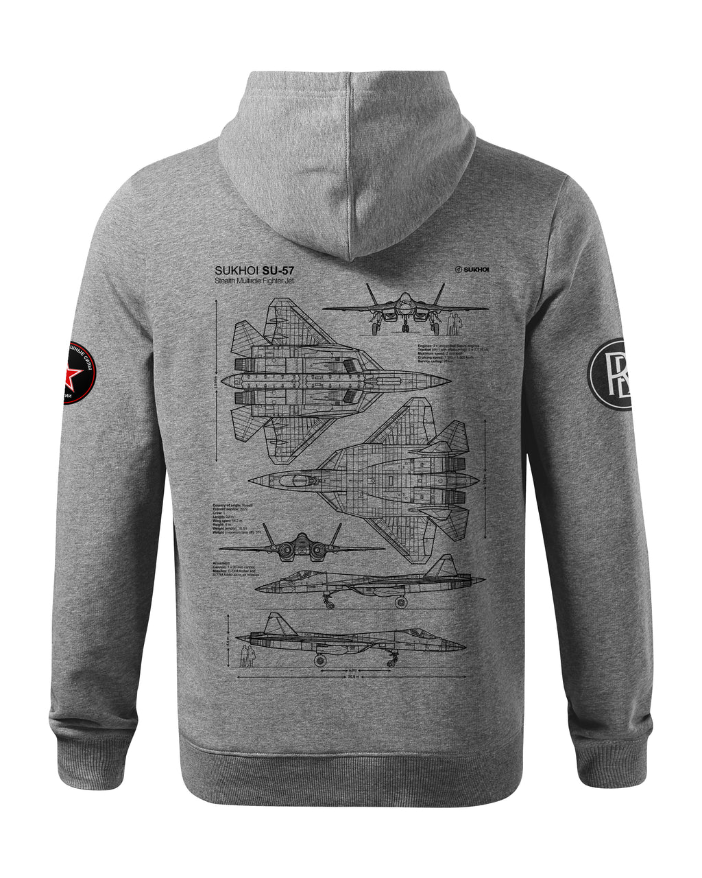SU-57 Bluza z kapturem 320g czarna/szara