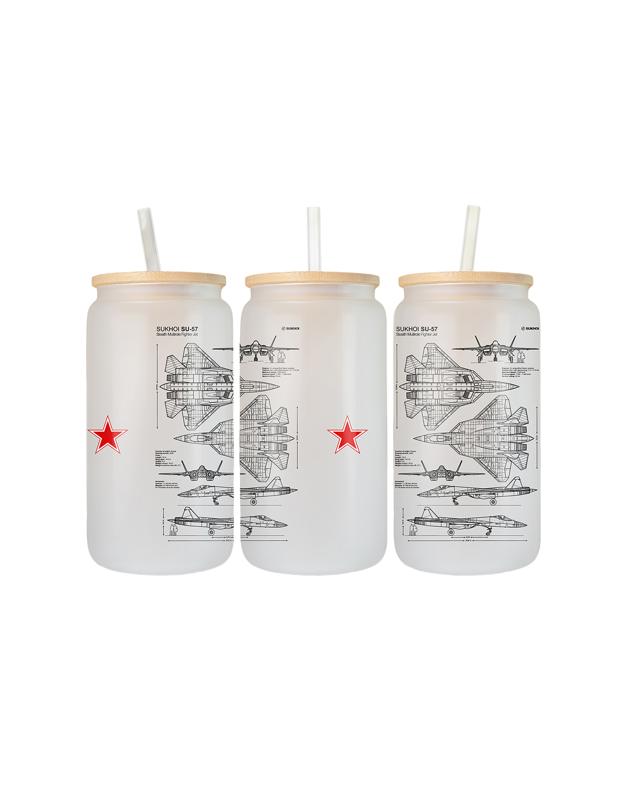 SU-57 Glass with lid and straw 500 ml