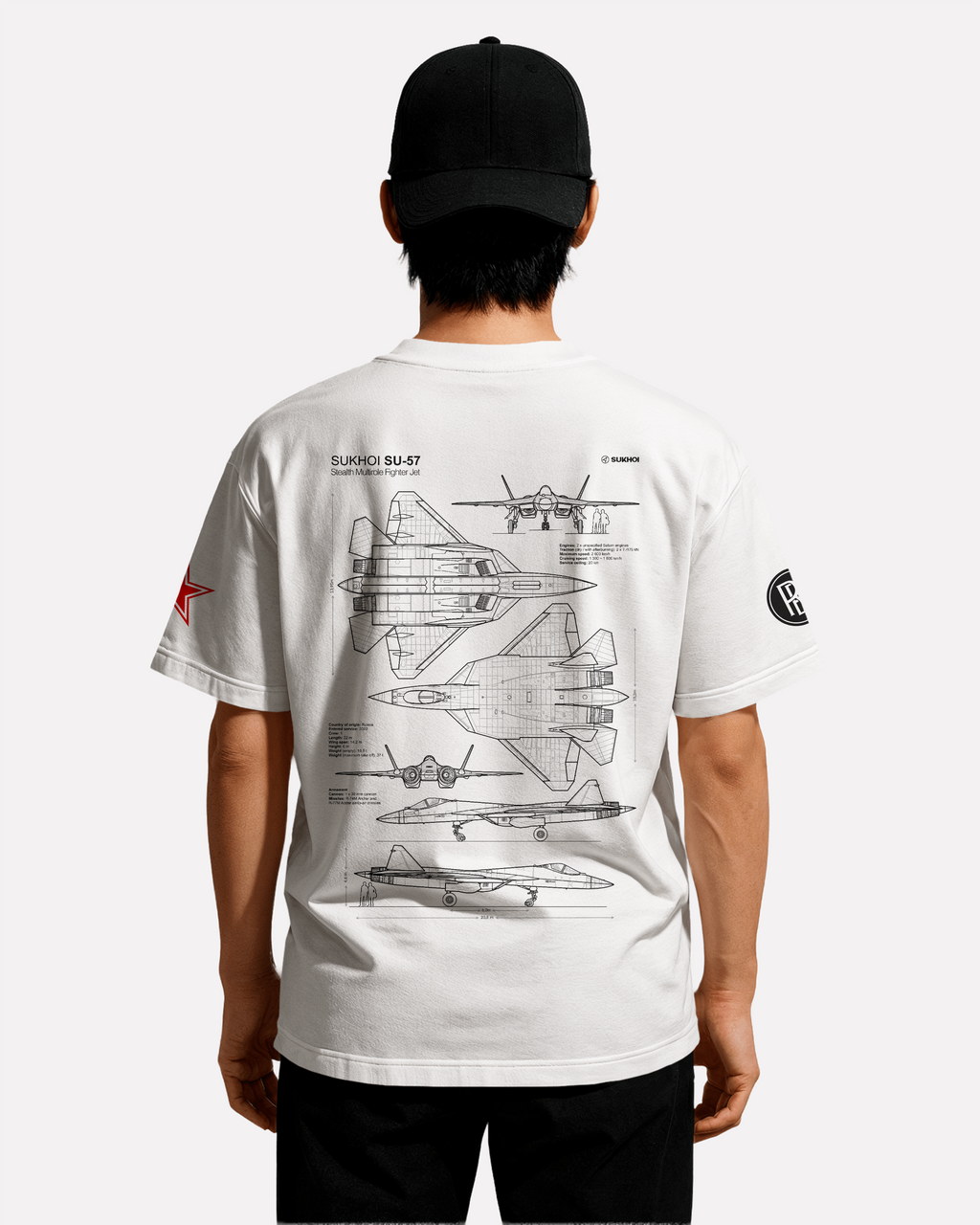 SU-57 T-shirt Classic Unisex biała/czarna