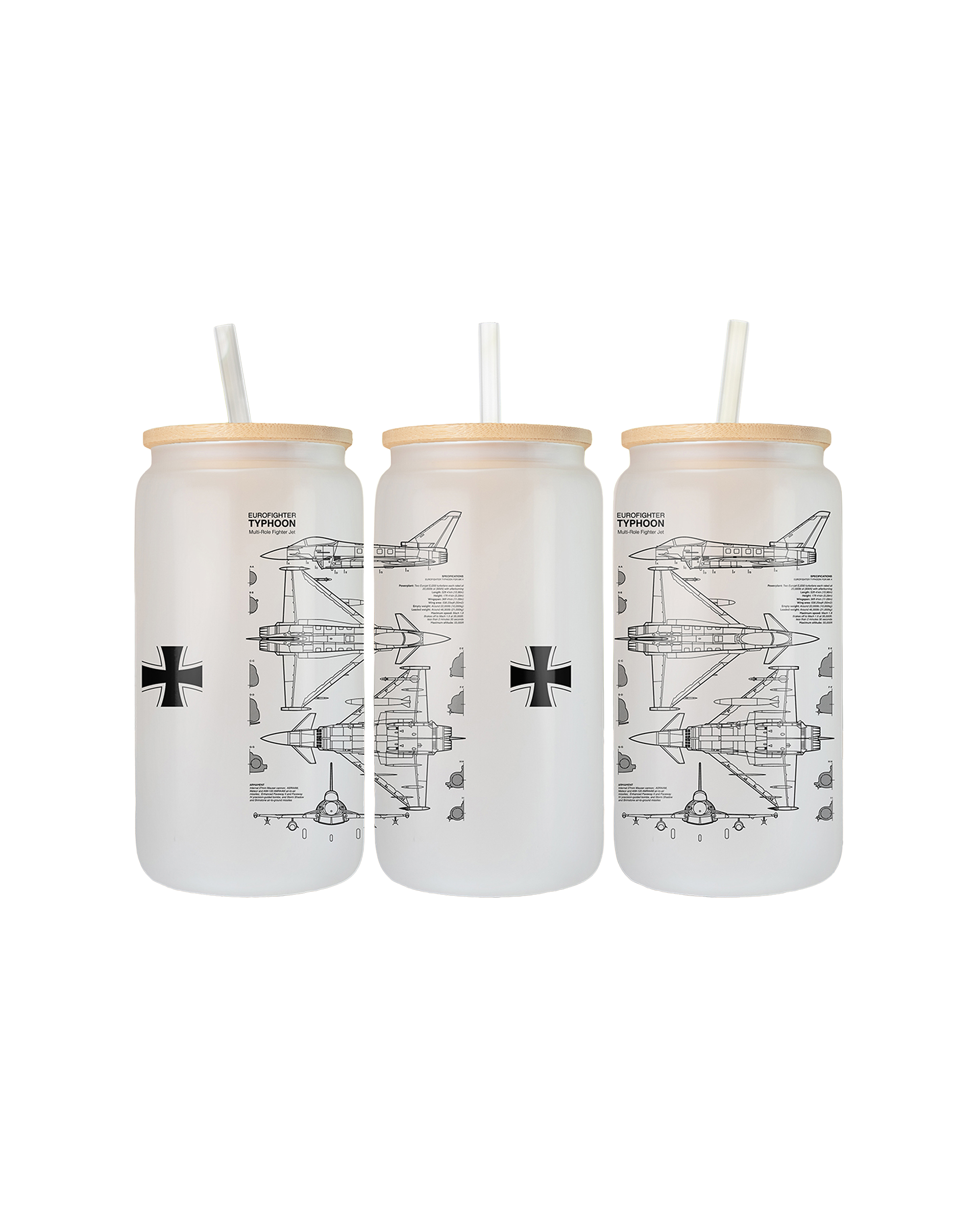 Eurofighter Typhoon Luftwaffe Szklanka z pokrywką i słomką 500 ml