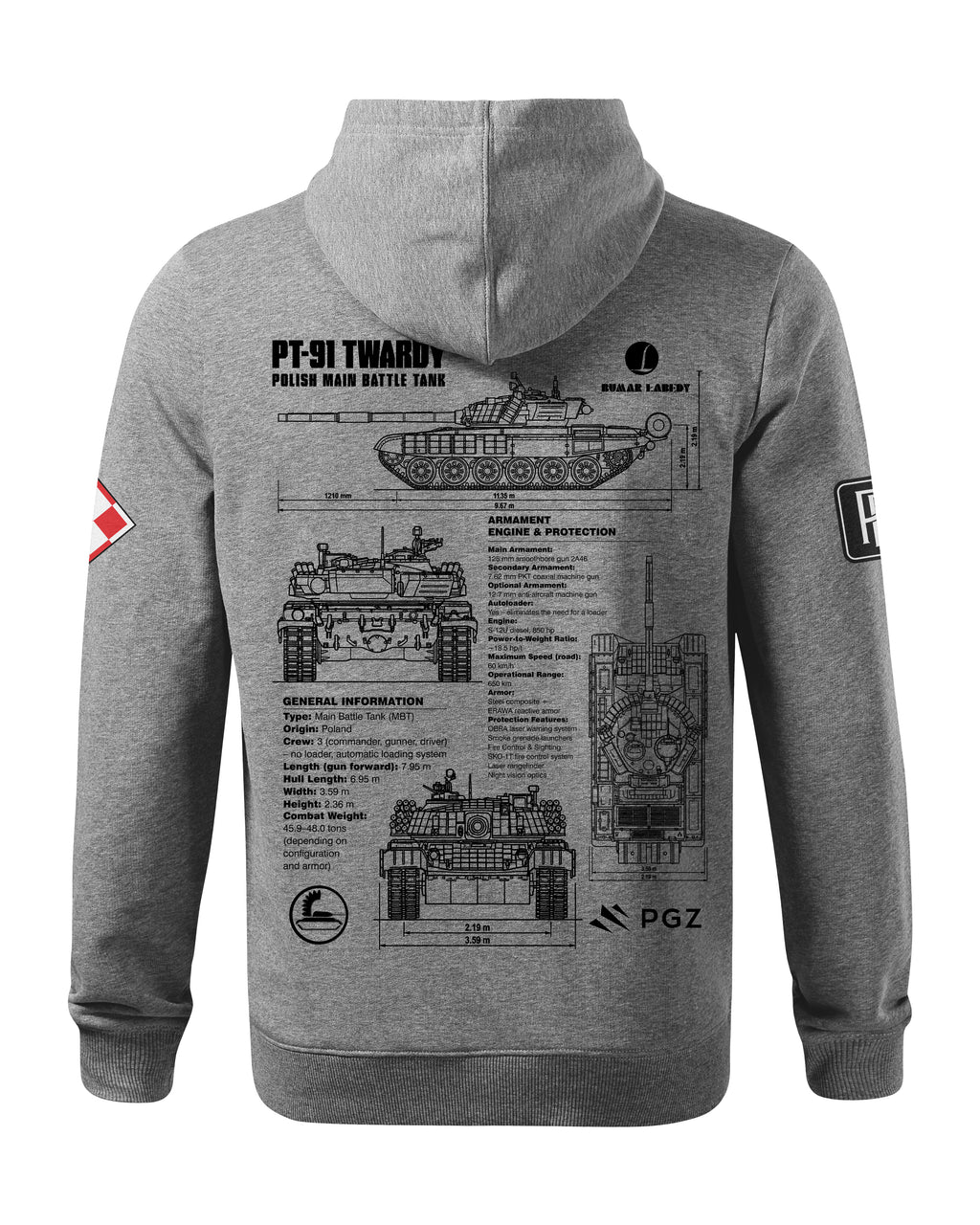 PT-91 Twardy Bluza z kapturem 320g czarna/szara