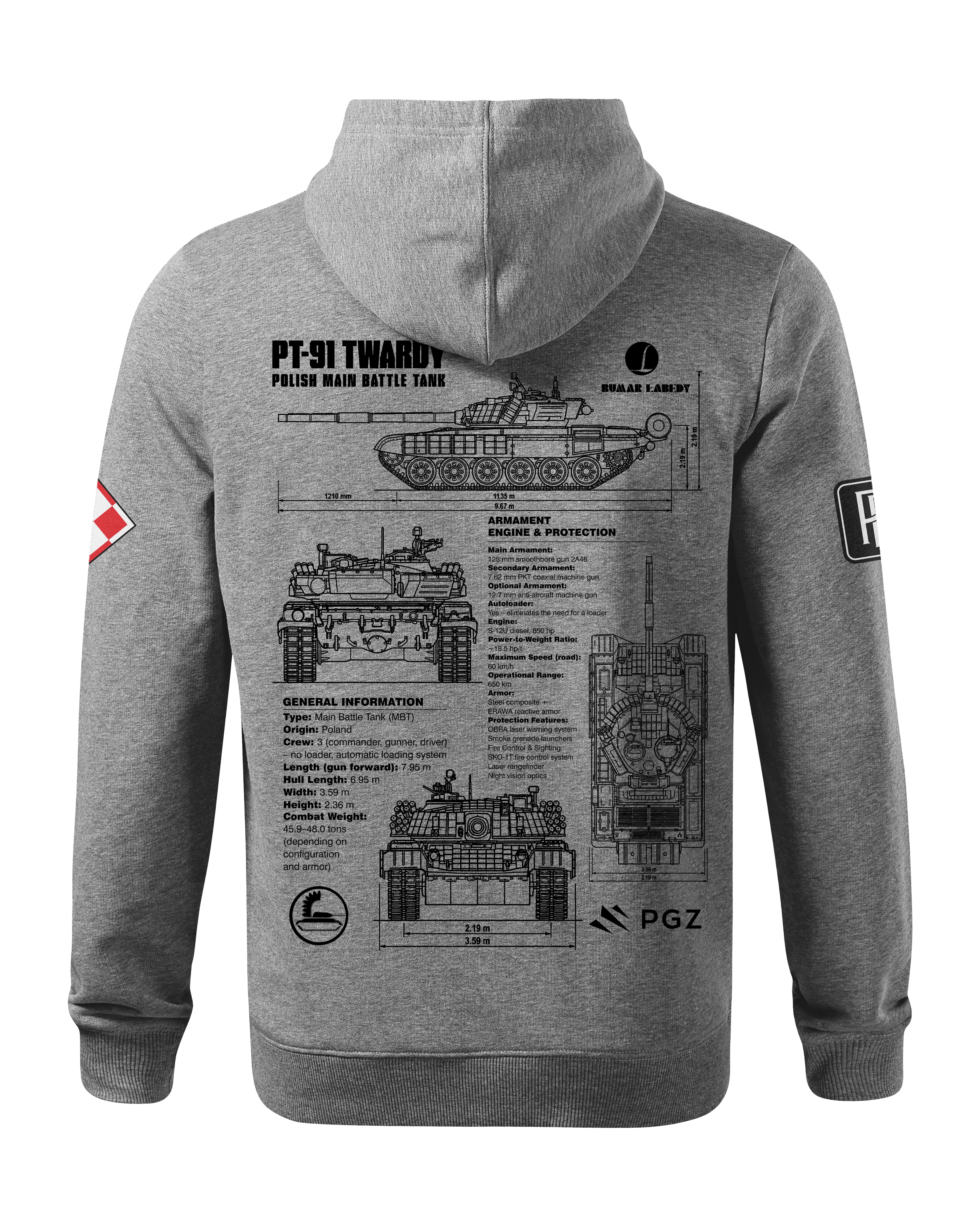 PT-91 Twardy Bluza z kapturem 320g czarna/szara