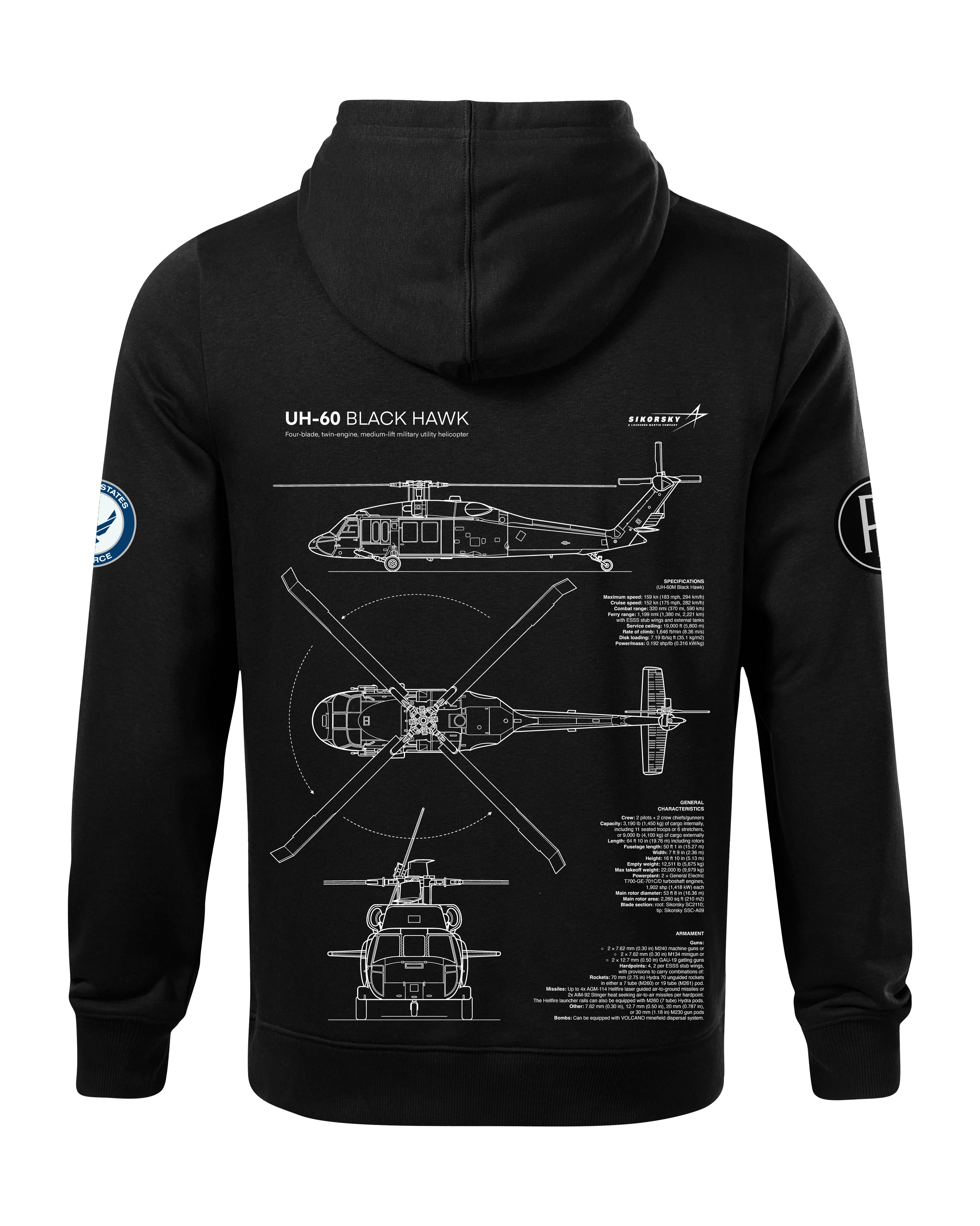 UH-60 Blackhawk Bluza z kapturem 320g czarna/szara