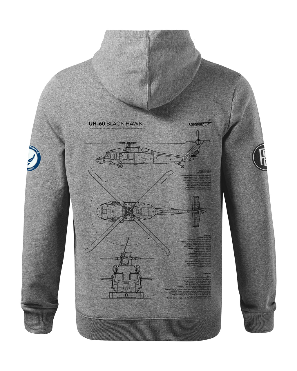 UH-60 Blackhawk Bluza z kapturem 320g czarna/szara