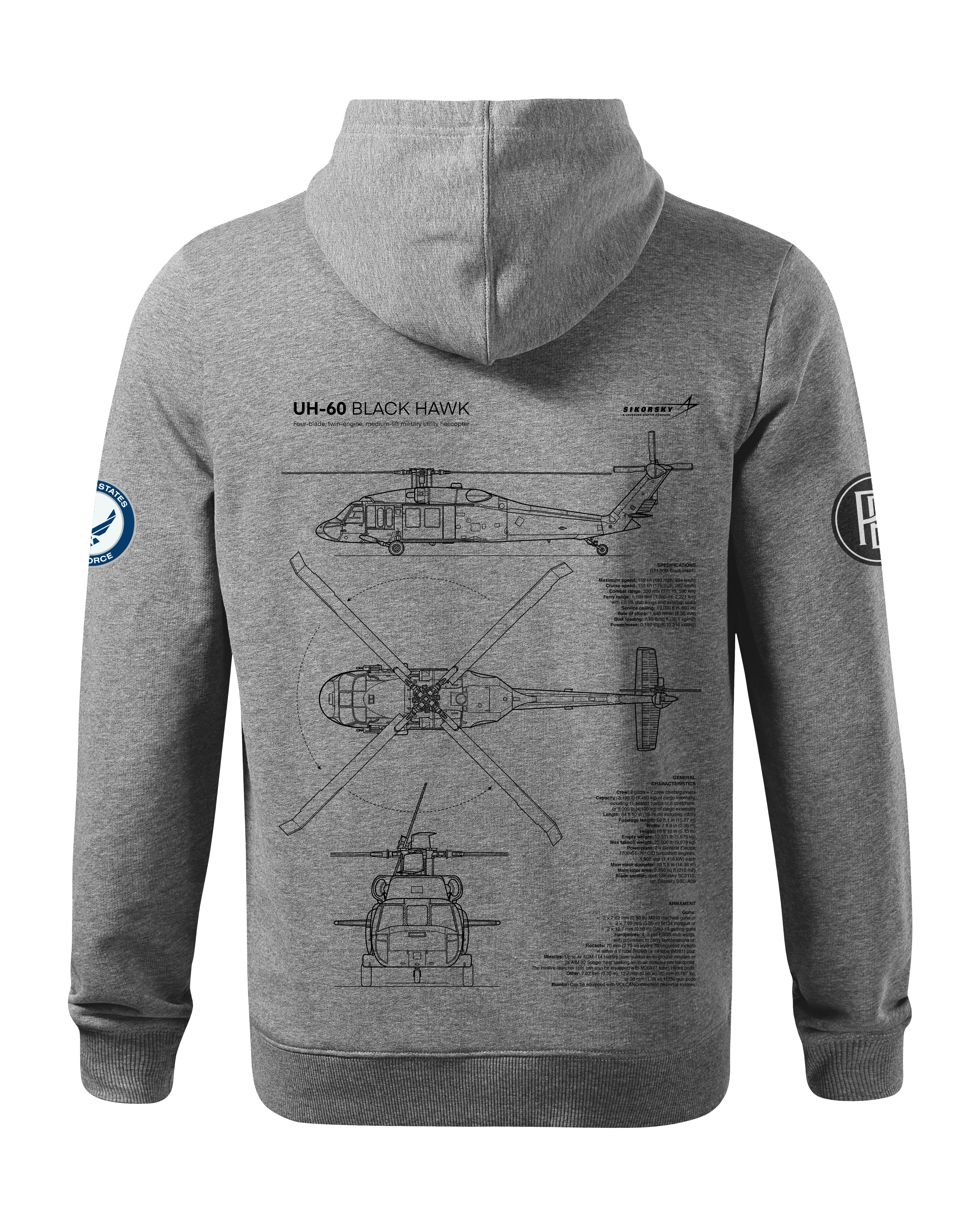 UH-60 Blackhawk Bluza z kapturem 320g czarna/szara
