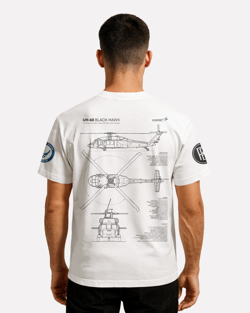 UH-60 Blackhawk T-shirt Classic Unisex biała/czarna
