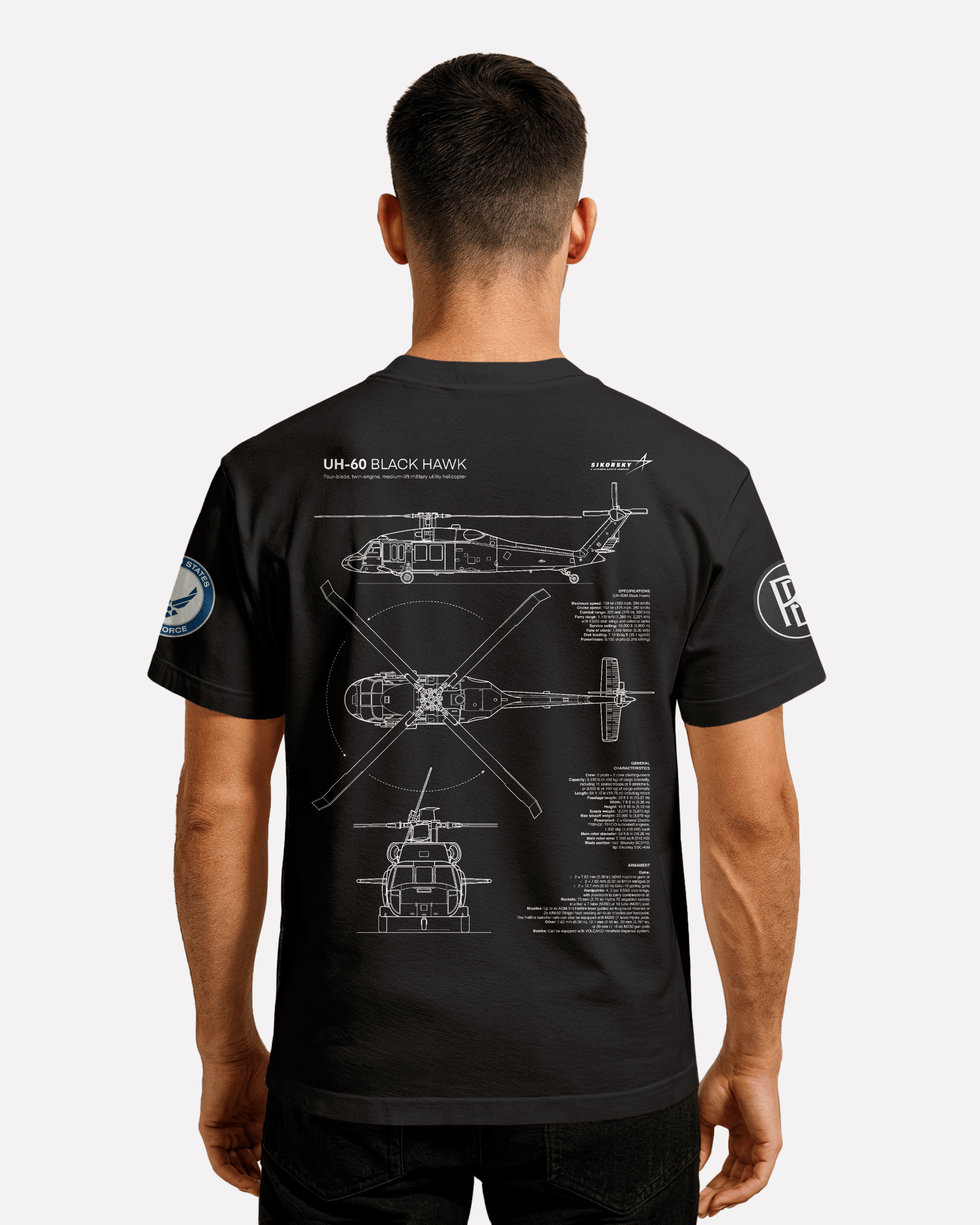 UH-60 Blackhawk T-shirt Classic Unisex biała/czarna