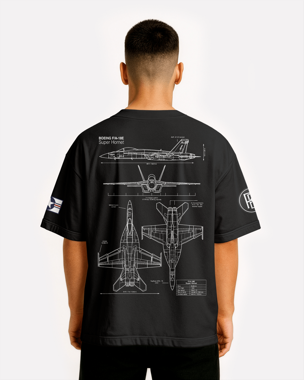 F-18 Hornet Oversize T-shirt Unisex biała/czarna
