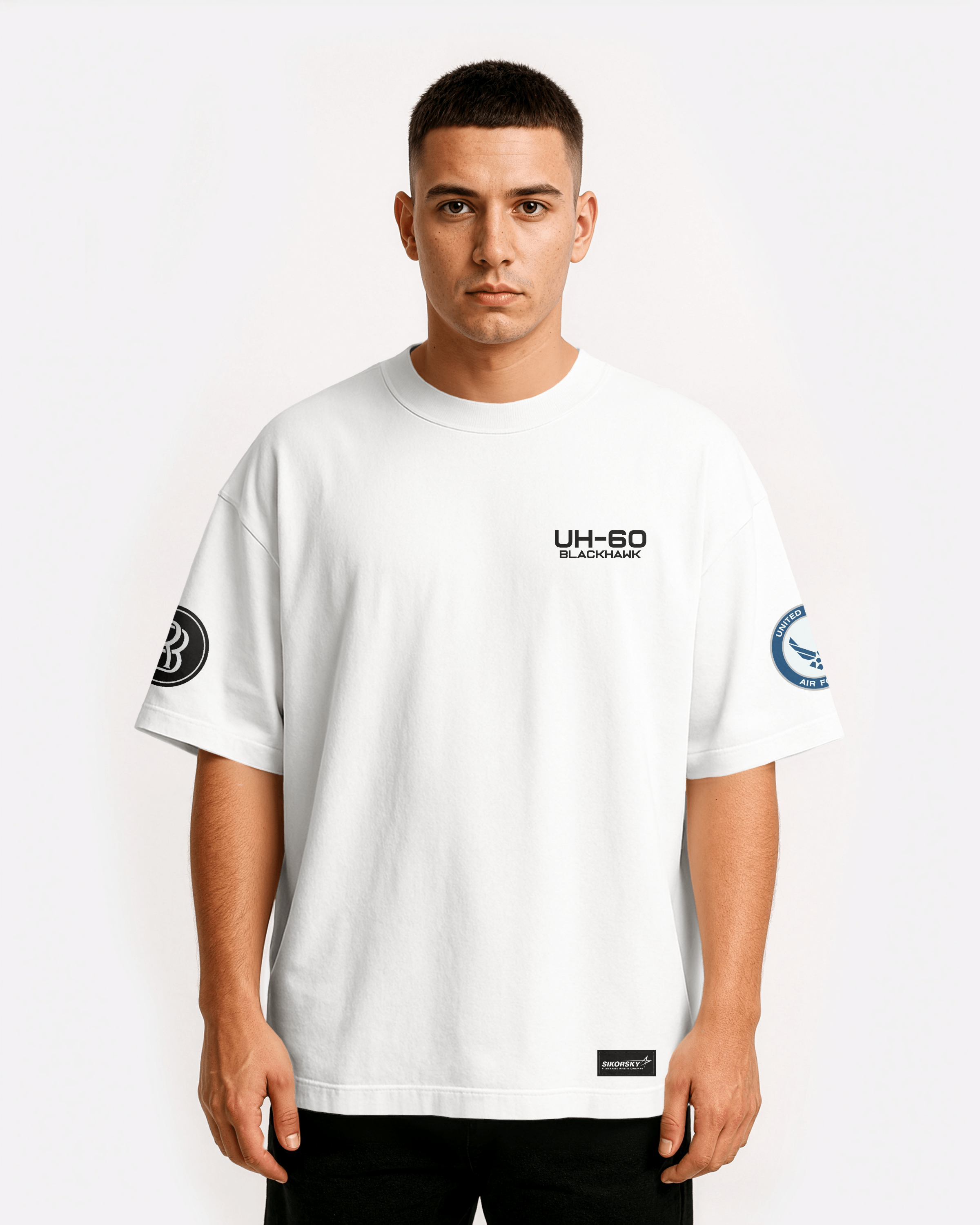 UH-60 Blackhawk Oversize T-shirt Unisex biała/czarna