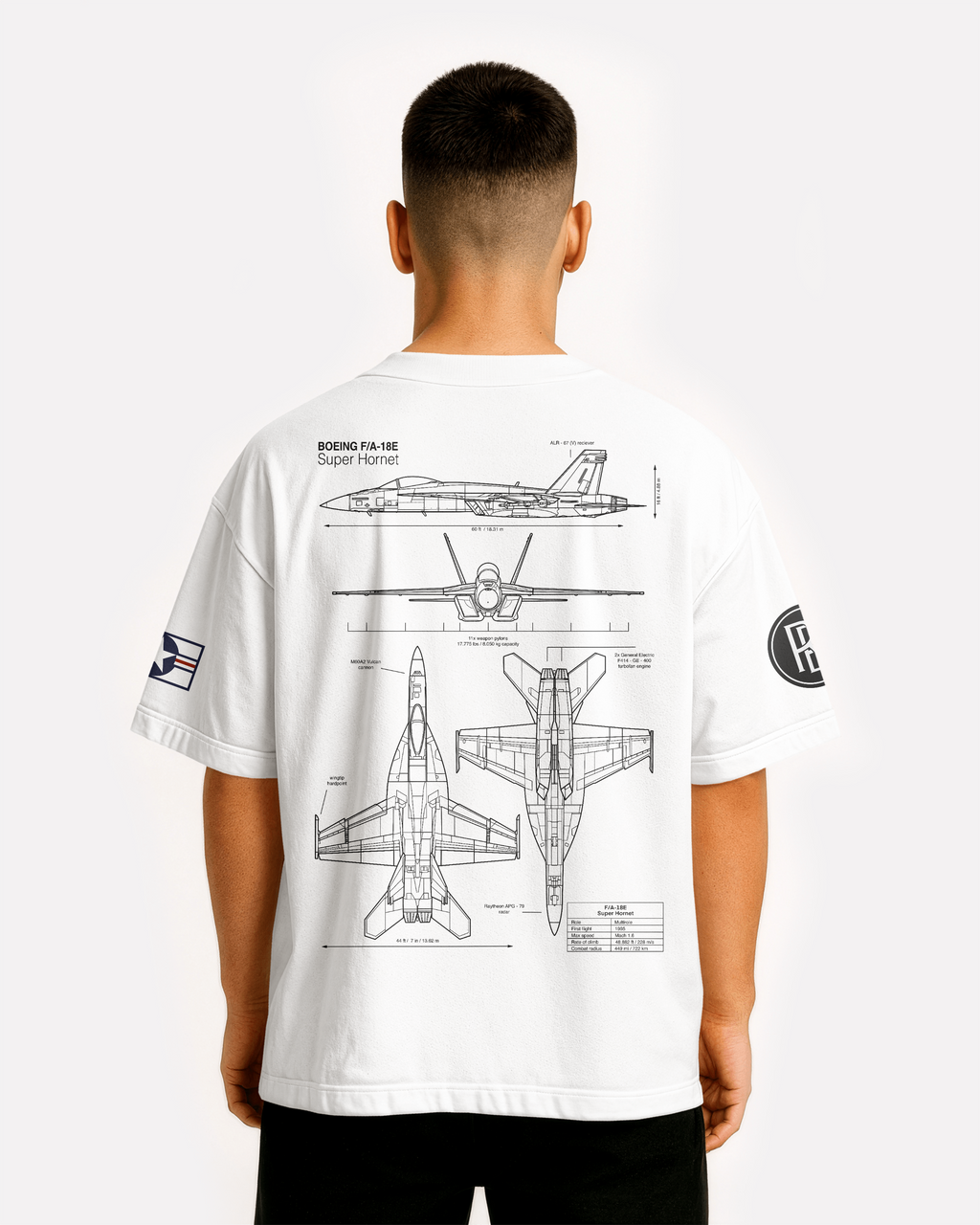 F-18 Hornet Oversize T-shirt Unisex biała/czarna