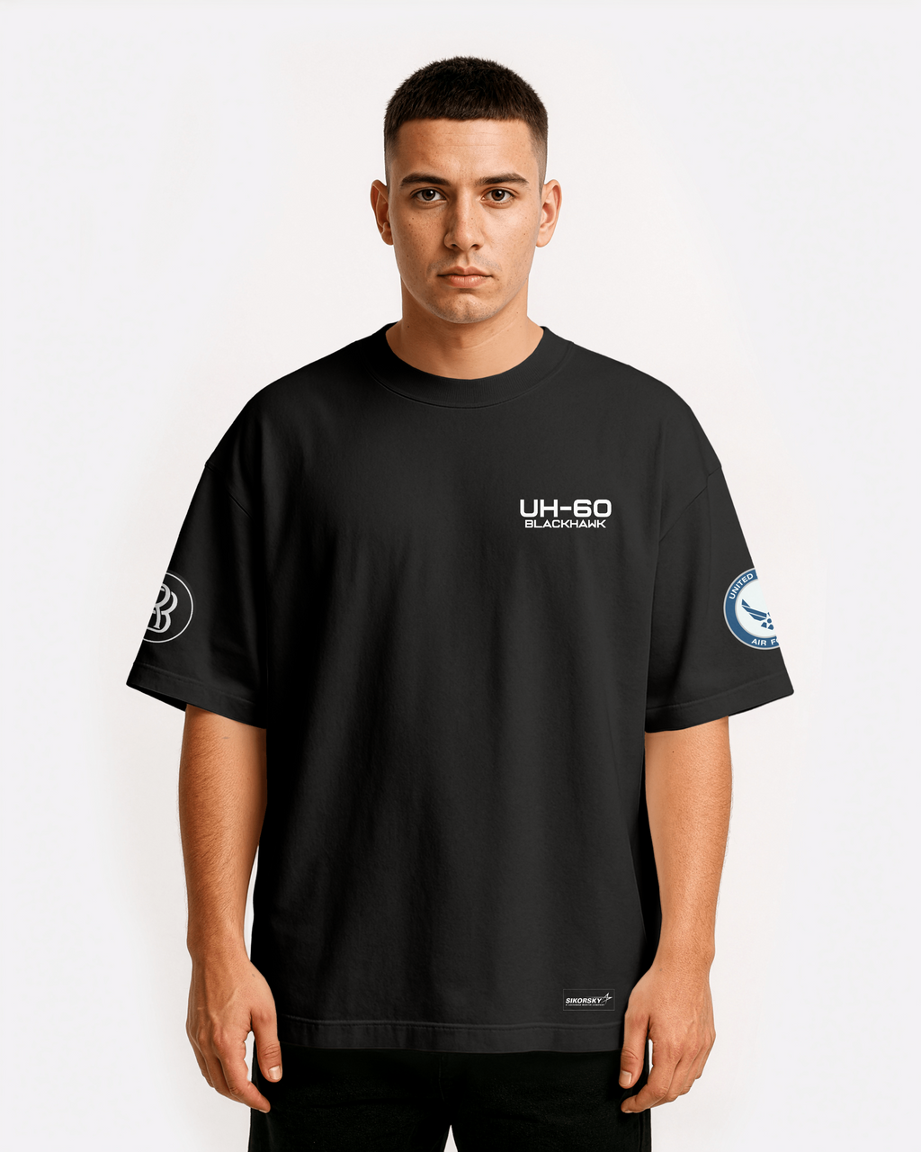 UH-60 Blackhawk Oversize T-shirt Unisex biała/czarna