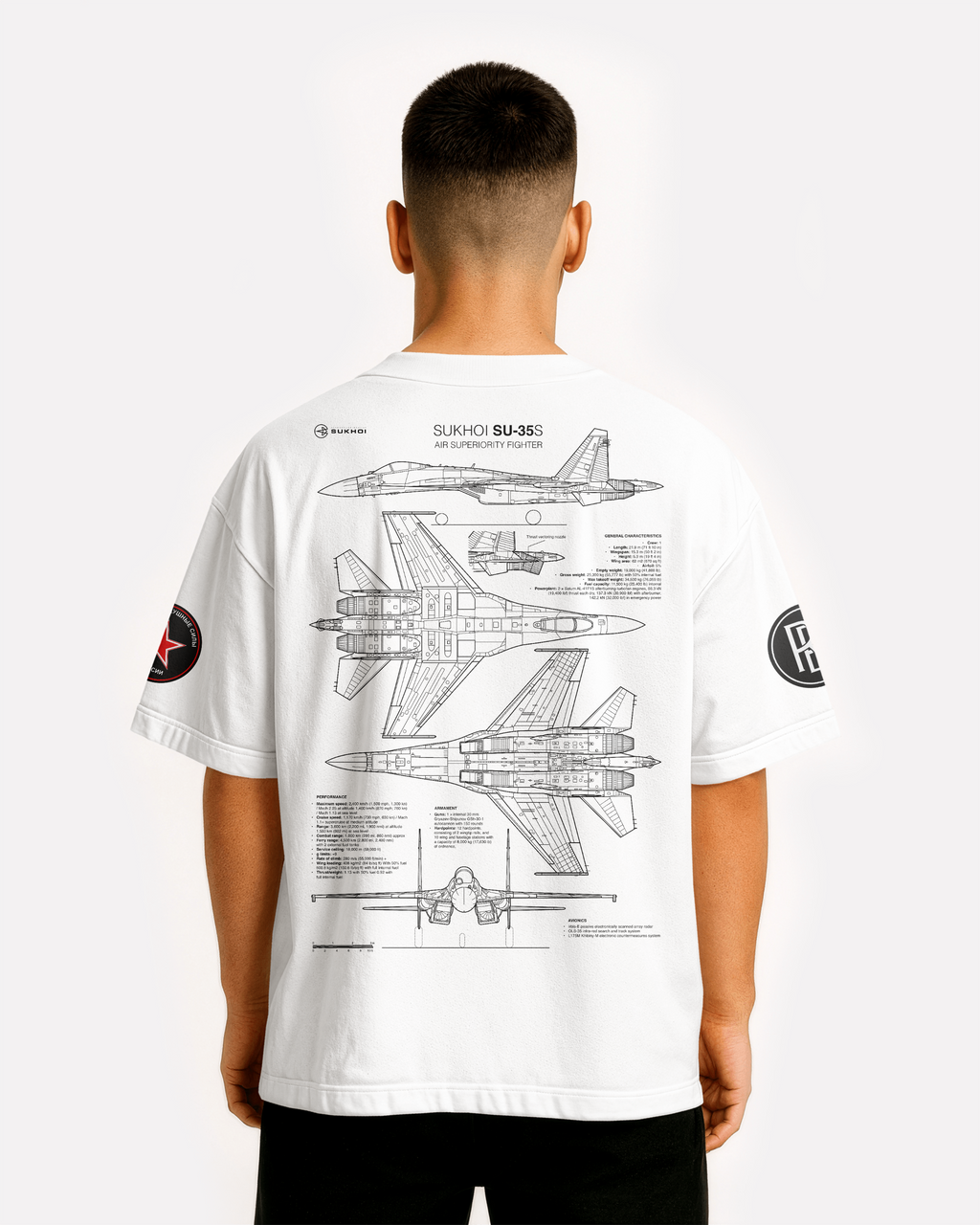 SU-35 Oversize T-shirt Unisex biała/czarna