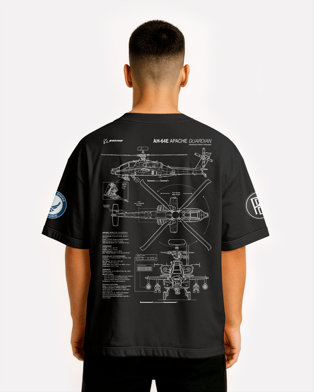 AH-64E Apache Oversize T-shirt Unisex biała/czarna