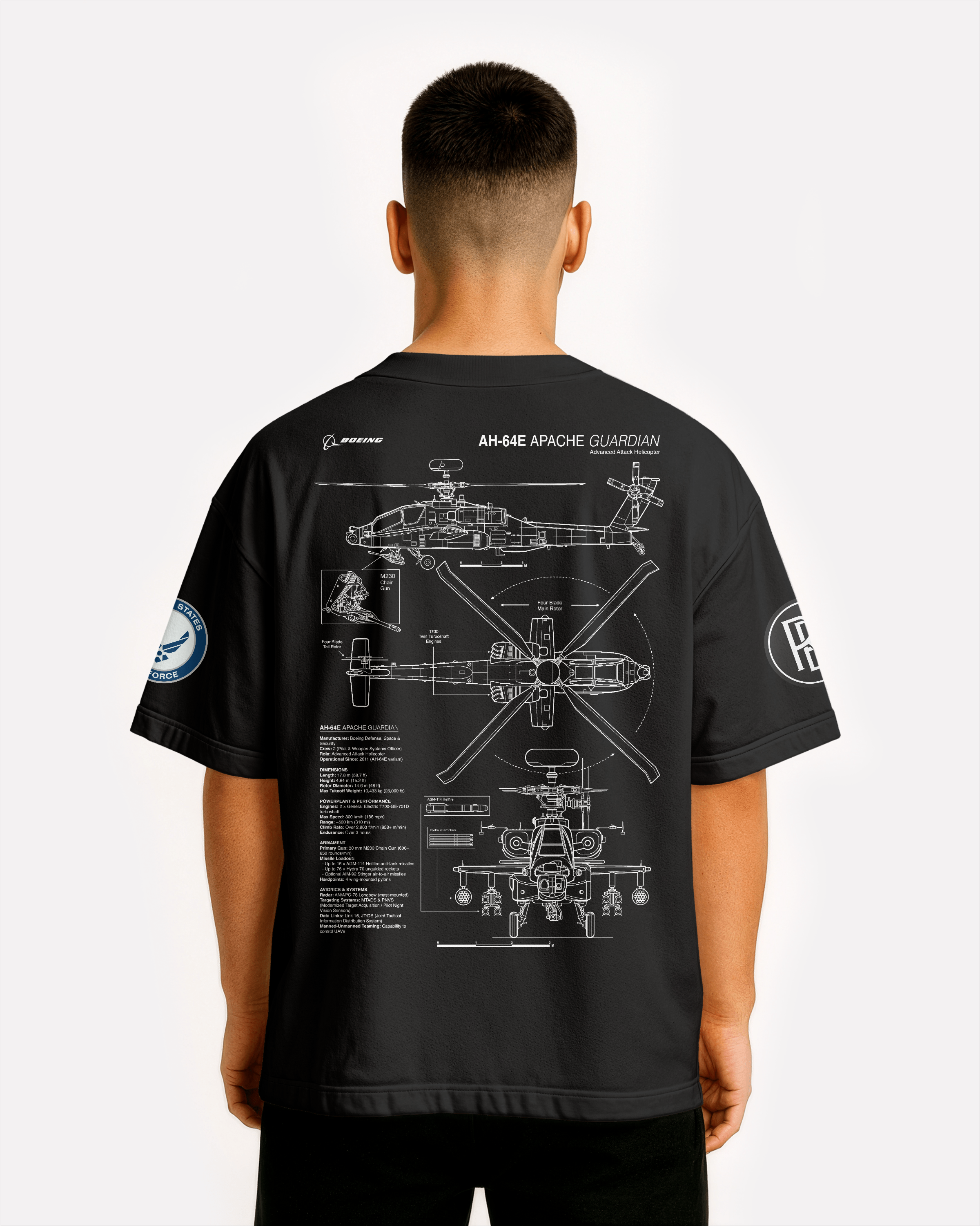AH-64E Apache Oversize T-shirt Unisex biała/czarna