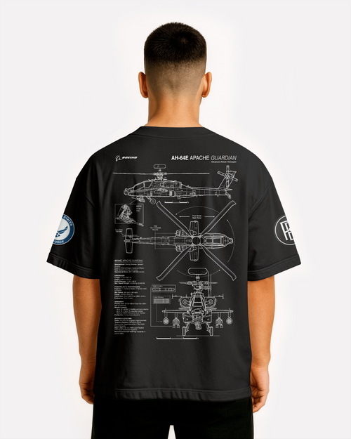AH-64E Apache Oversize T-shirt Unisex biała/czarna