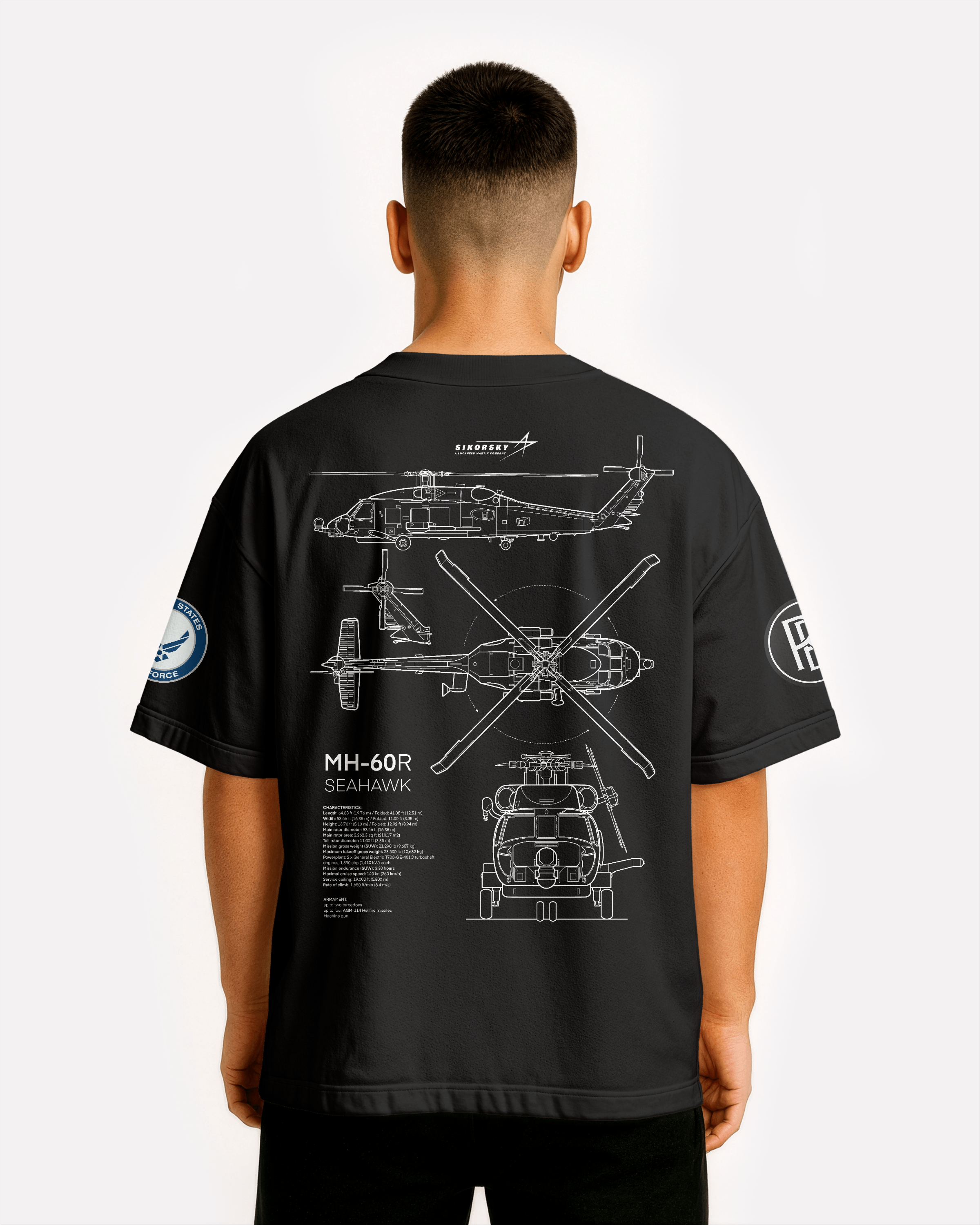 MH-60 Seahawk Oversize T-shirt Unisex biała/czarna
