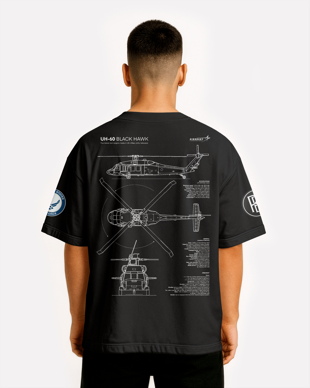 UH-60 Blackhawk Oversize T-shirt Unisex biała/czarna