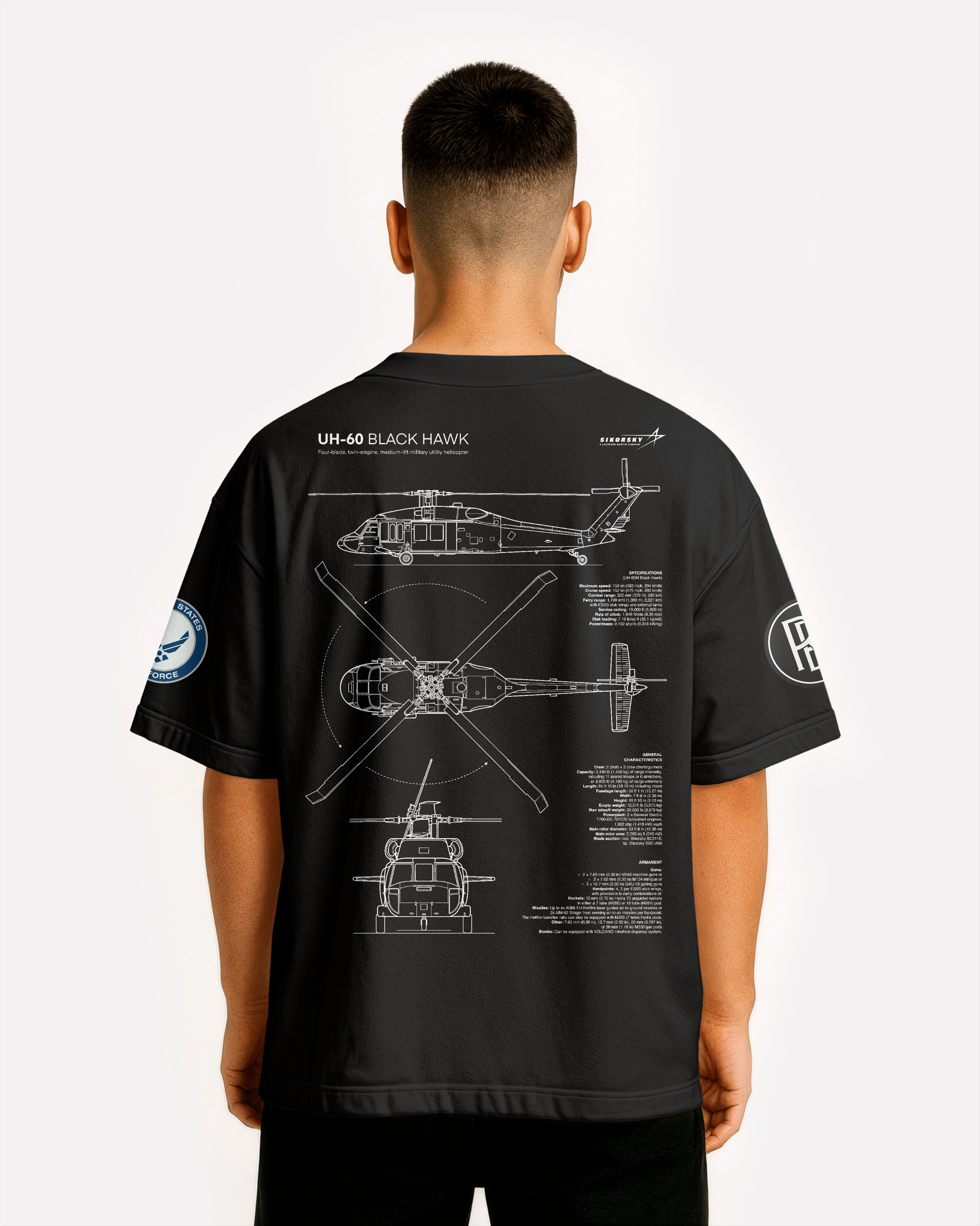 UH-60 Blackhawk Oversize T-shirt Unisex biała/czarna