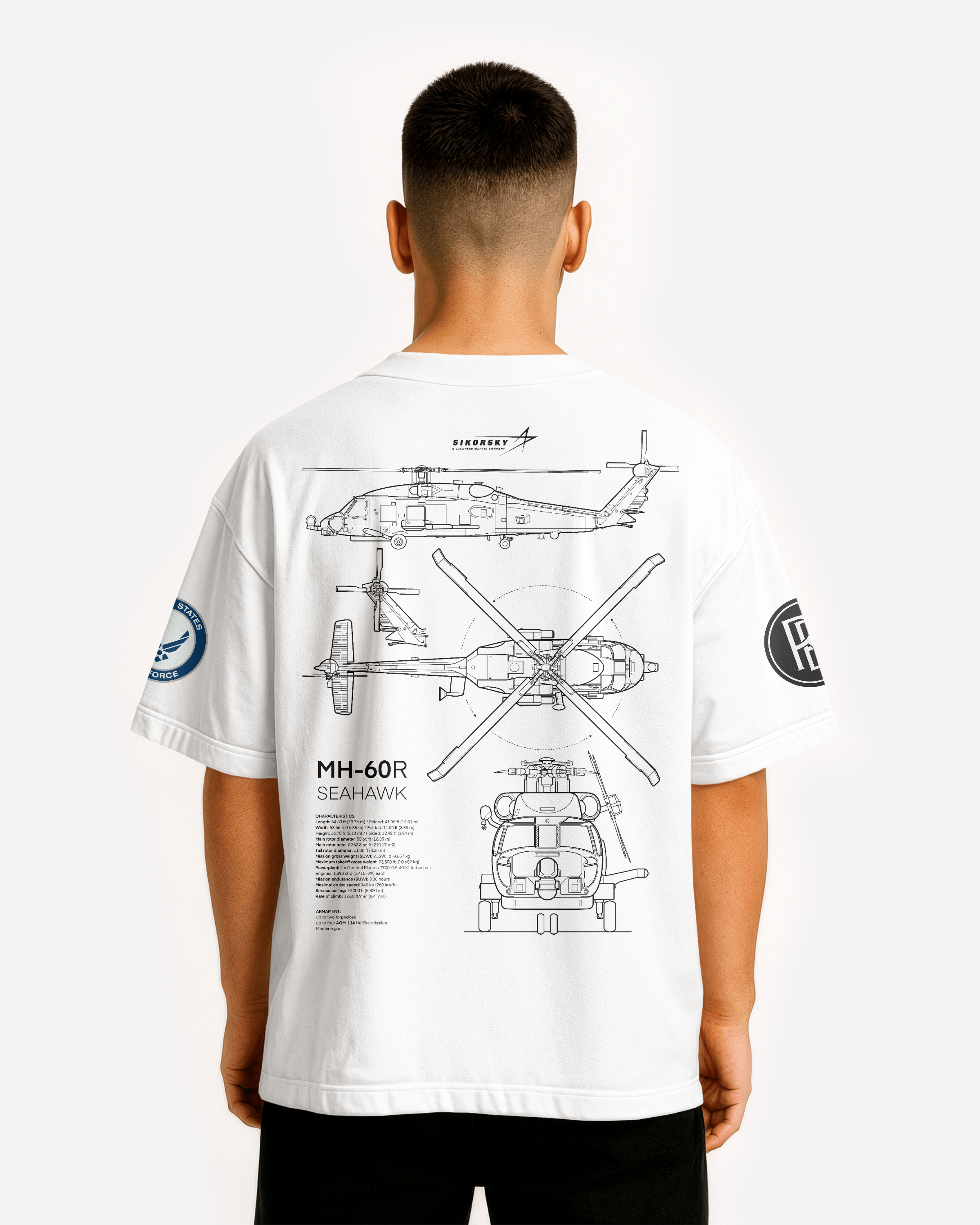MH-60 Seahawk Oversize T-shirt Unisex biała/czarna