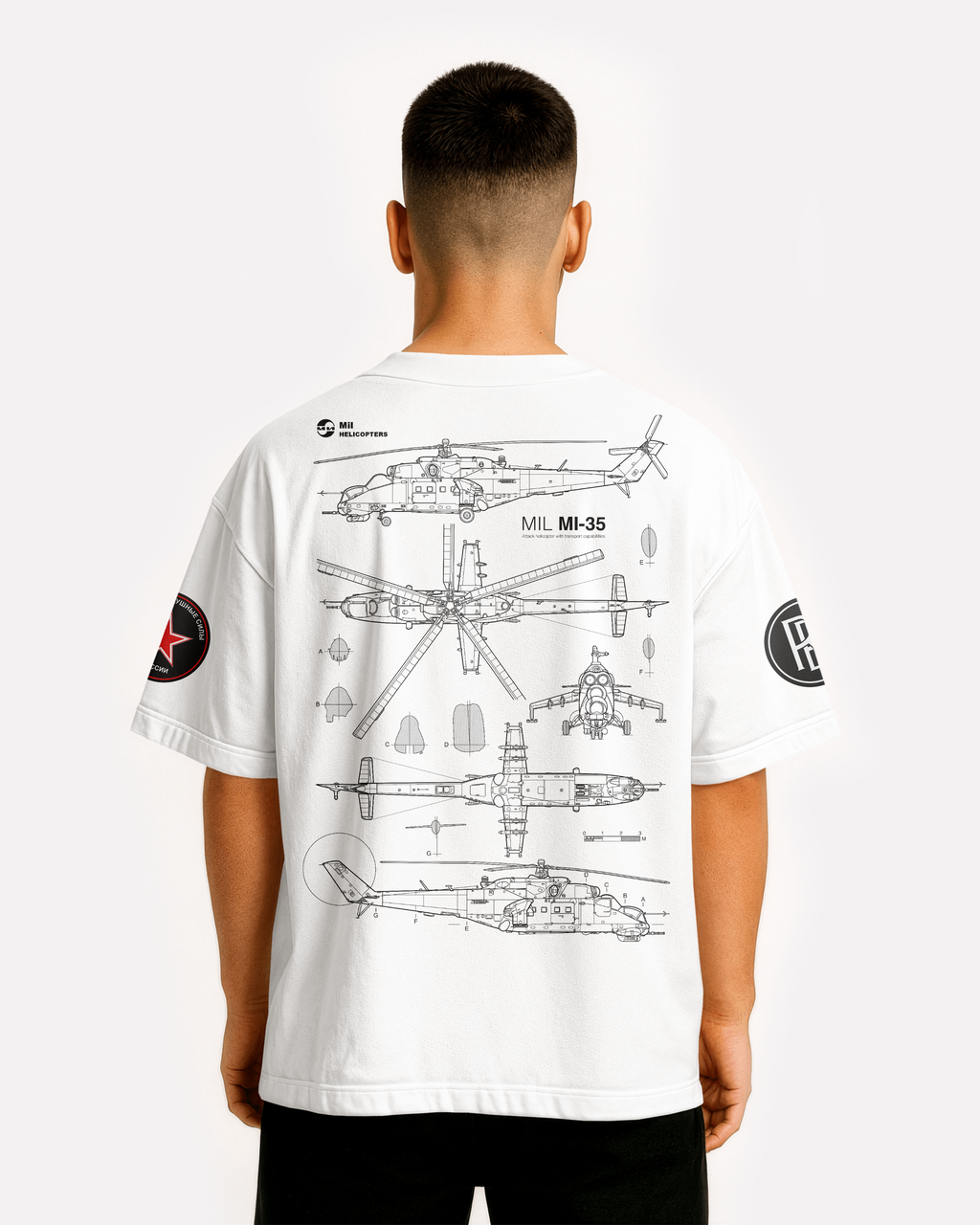 Mi-35 Oversize T-shirt Unisex biała/czarna