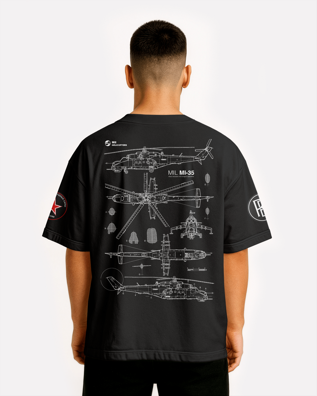 Mi-35 Oversize T-shirt Unisex biała/czarna