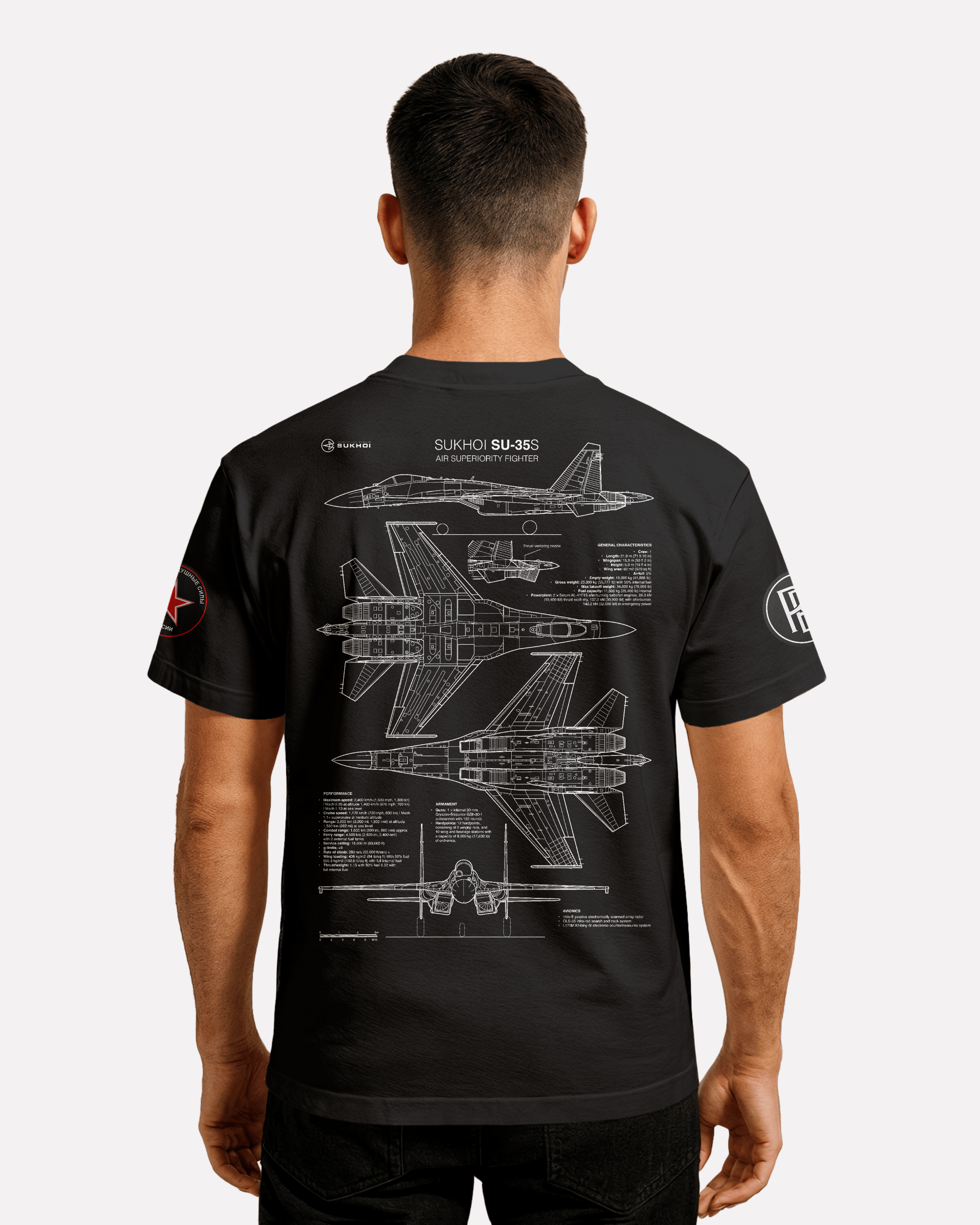 SU-35 T-shirt Classic Unisex biała/czarna